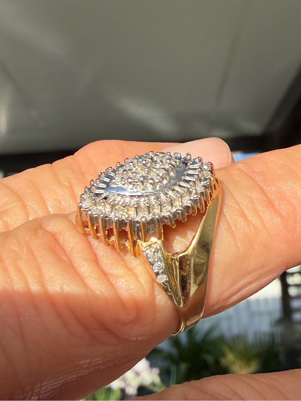 Gold and Silver Diamond Cluster Ring .75 ctw- Women's Statement Jewelry - Picture 3 of 3